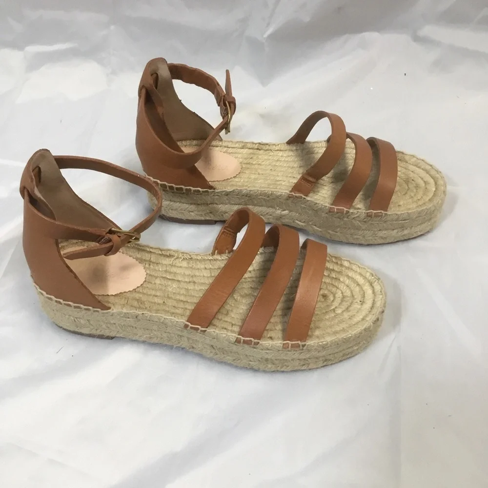 J. CREW 8.5 Brown Gladiator Espadrilles Leather Jute 1.5” Platform BH424
